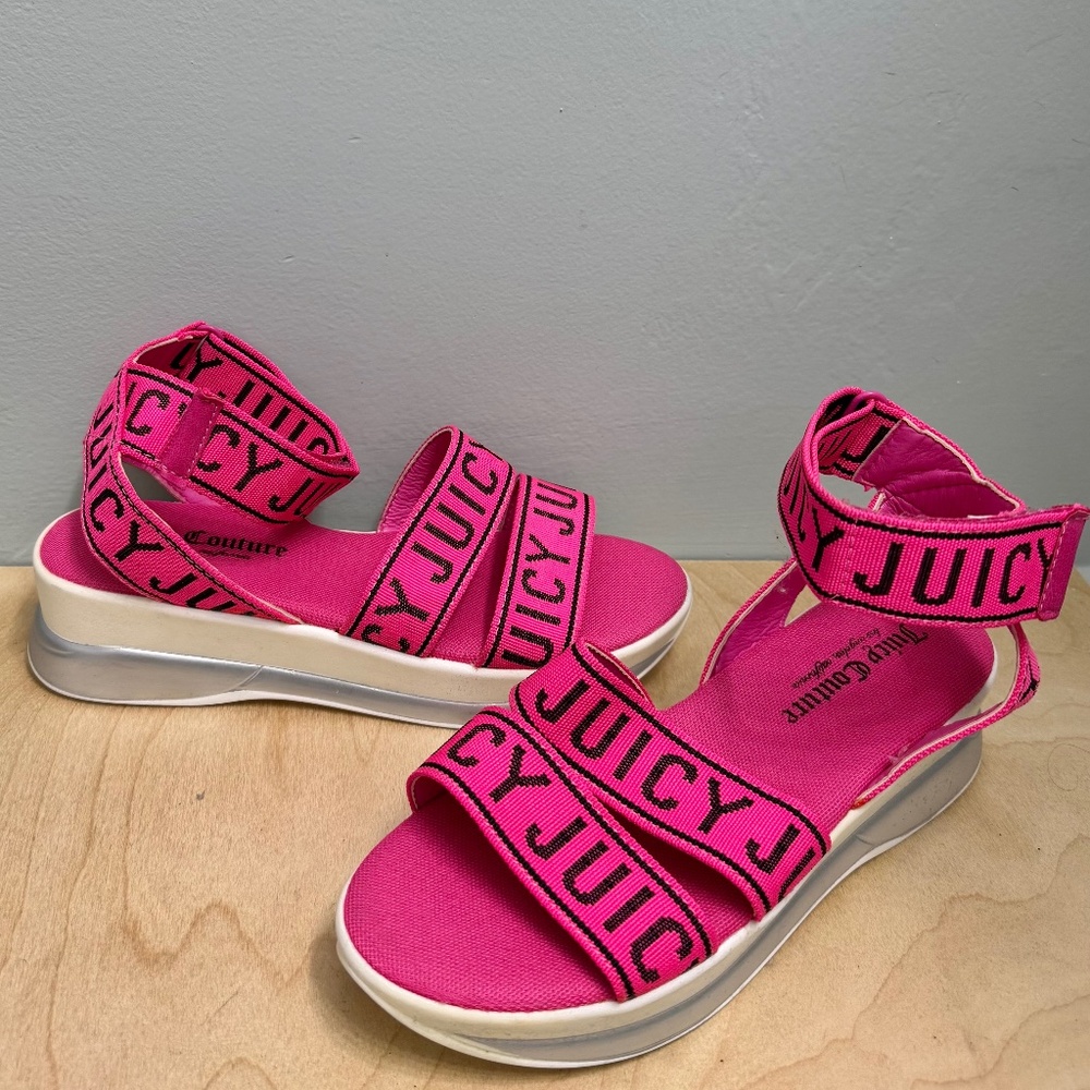 Juicy Couture Pink Impulse Wedge Sandals, Strappy Ankle - Size 6